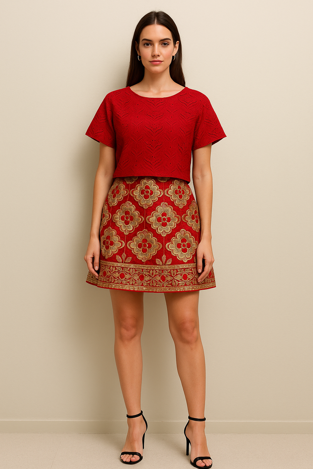 Sequence jacquard A-line skirt